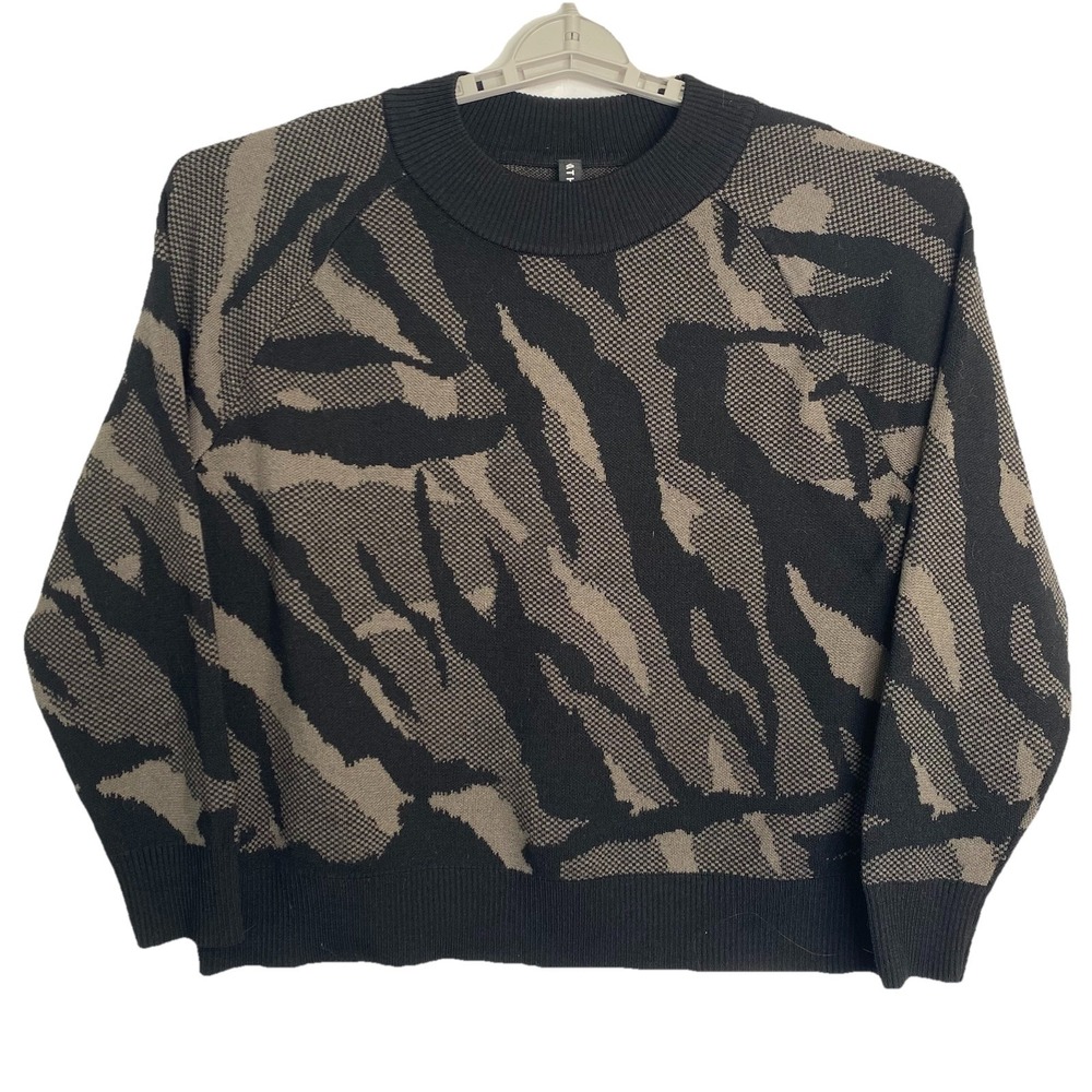 Athleta Thermolite‎ Textured Jacquard Crew Neck Sweater Merino Wool Blend Sz L
